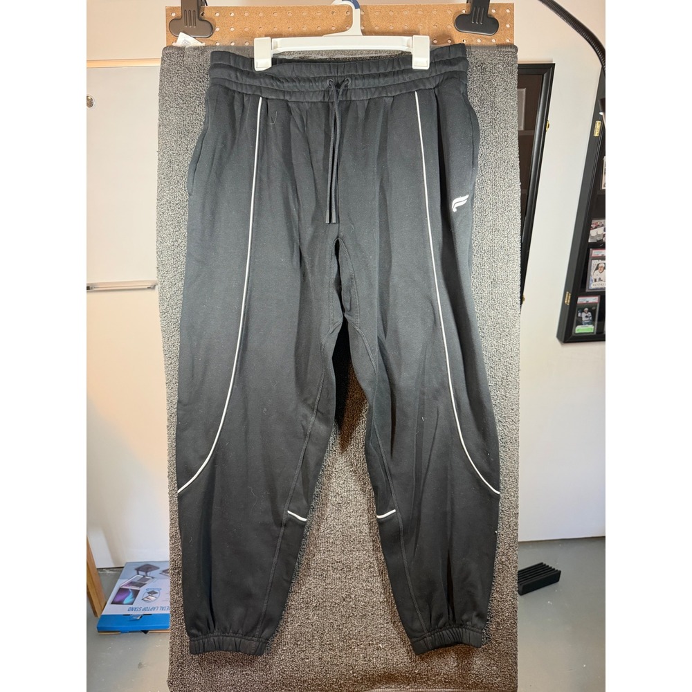 Fabletics Joggers Mens Large Black White Piping Athletic Sweatpants 456
